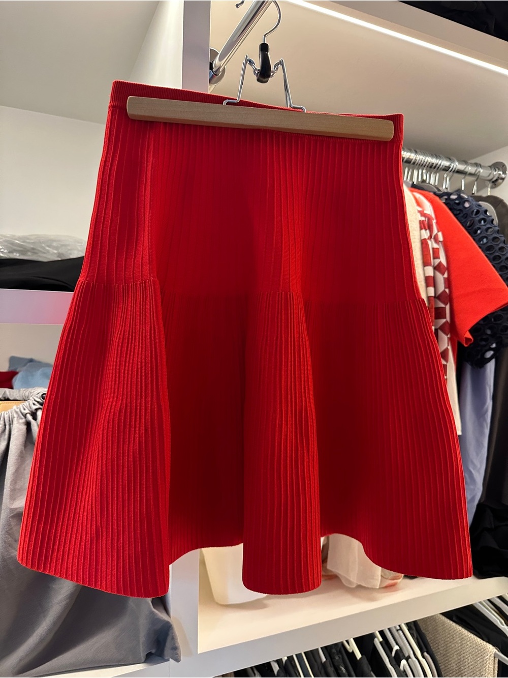 Women’s Red Ribbed A-Line Mini Skirt